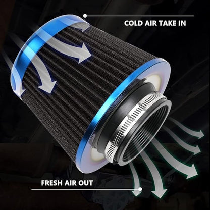 Cold Air Intake Filter, High Performance, Washable Filter, Clamp-On Replacement Air Filter, Flange Diameter 3inch/76mm Black