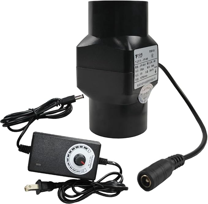 2 Inch Inline Duct Fan with Speed Controller 12V 6w Air Cooling Exhaust Blower for Grow Tent Ventilation System Hydroponics,Black (Color : Adjustable Speed)