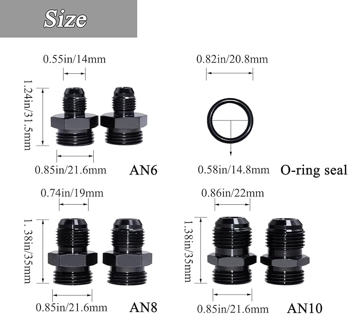 Inline Fuel Filter 100 Micron with 6AN 8AN 10AN Fuel Filter Adapter Universal 50MM, 1 set Inline fuel filter Black