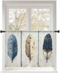 Sheer Curtains 45 Inch Length, Farmhouse Feather Semi Sheer Curtains Light Filtering Window Treatment, Watercolor Vintage Wooden Grain Privacy Voile Drapes for Living Room Bedroom 52x45 Inch
