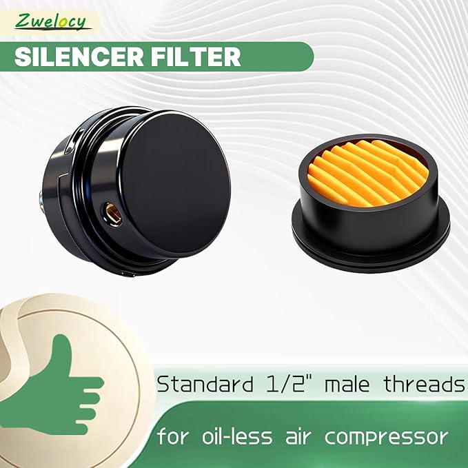 Air Compressor Silencer Filter, 1/2" Thread,20mm Metal Noise Muffler, Replacement Intake Filter Replacement for Generators, Blowers, Exhaust Ports, Air Compressor Parts