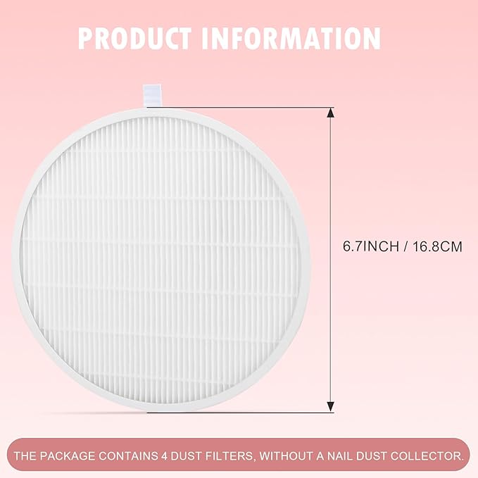 4 Pack Reusable HEPA Filters for MelodySusie Nail Dust Collector, Compatible with SPro/XC320J, Home or Salon Use