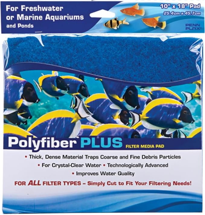 Penn-Plax Cascade Poly Fiber Plus Aquarium Filter Media Pad - Flexible Cut-To-Fit for Freshwater, Saltwater Tanks & Ponds - Works with All Filter Types - Captures Fine & Coarse Debris - 10 x 18 Inches