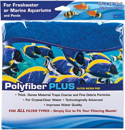 Penn-Plax Cascade Poly Fiber Plus Aquarium Filter Media Pad - Flexible Cut-To-Fit for Freshwater, Saltwater Tanks & Ponds - Works with All Filter Types - Captures Fine & Coarse Debris - 10 x 18 Inches