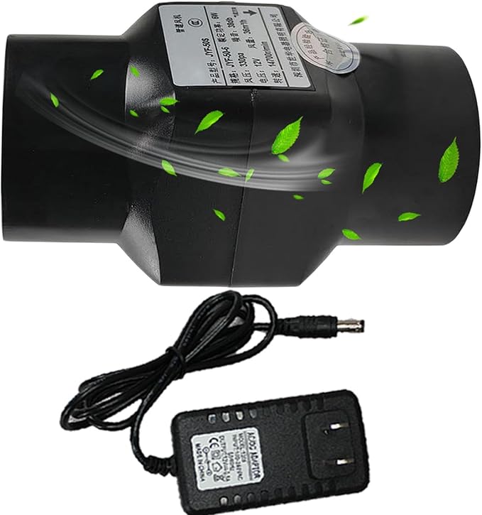 2 Inch Inline Duct Fan 12V 22 Cfm Ventilation Fan Variable Speed HVAC Blower for Grow Tent, Hydroponics Air Diffuser Black 6w (Color : NO Adjustable Speed)