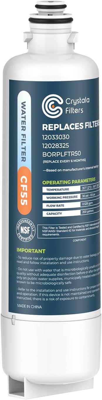 Crystala Filters Replacement for Bosch Ultra Clarity Pro Water Filter, Compatible with BORPLFTR50, 12033030, 11025825, 12028325, BORPLFTR55, WFC100MF, WFS200MF (1 Pack)
