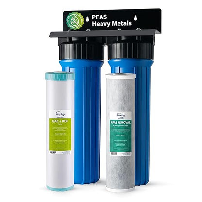 iSpring PFAS & Heavy Metal Whole House Water Filter System, Also Reduces Chlorine, Hydrogen Sulfide, Odor, Bad Taste, SGS-Tested Reducing up to 99% of PFAS, 1” Inlet/Outlet, Model: WGB22B-PFKS