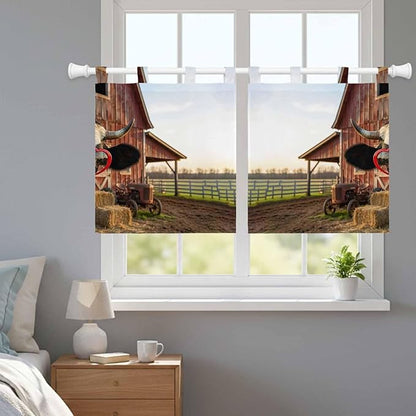 Farm Cows Kitchen Curtains 24 Inch Length, Small Window Curtains Tab Top, Farmhouse Barn Funny Animals Butterfly Light Filtering Short Window Treatments Tier Drapes 27.5"x24" 2 Panel