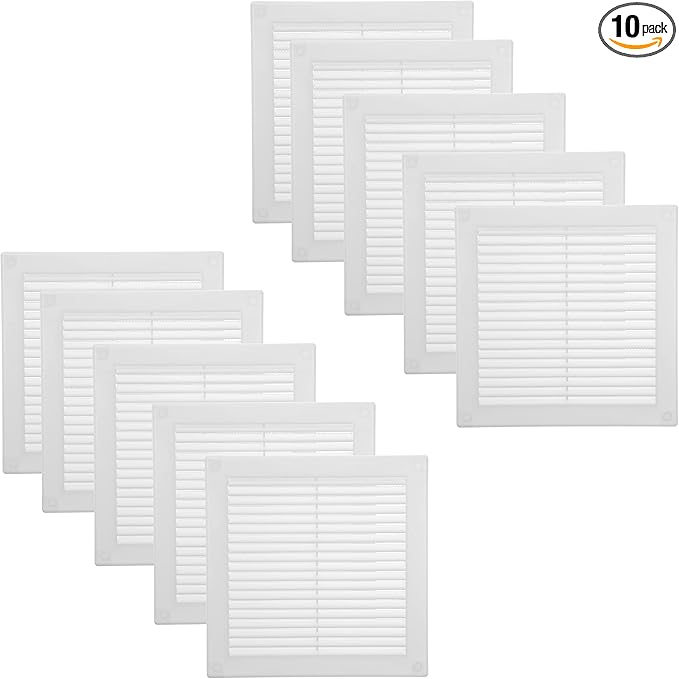 Vent Systems 8" x 8" Inch (Opening Dimensions) - Pack of 10 - Plastic White Soffit Vent Cover - Flat Square Air Vent Grille - Air Vent Deflector - HVAC 10" x 10" Inch (Overall Dimensions)