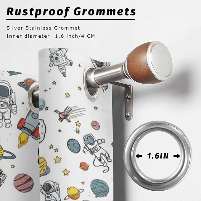 Cartoon Space Outdoor Curtains for Patio Astronauts Spacecraft Rockets Waterproof Outside Curtains with Grommet Top Weatherproof Curtain for Cabana Pergola Gazebo, 2 Pack, 54" W x 95" L