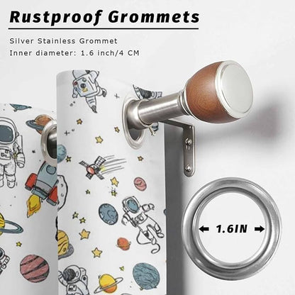 Cartoon Space Outdoor Curtains for Patio Astronauts Spacecraft Rockets Waterproof Outside Curtains with Grommet Top Weatherproof Curtain for Cabana Pergola Gazebo, 2 Pack, 54" W x 84" L