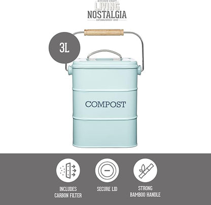 Kitchen Craft Living Nostalgia Vintage Blue Compost Bin LNCOMPBLU
