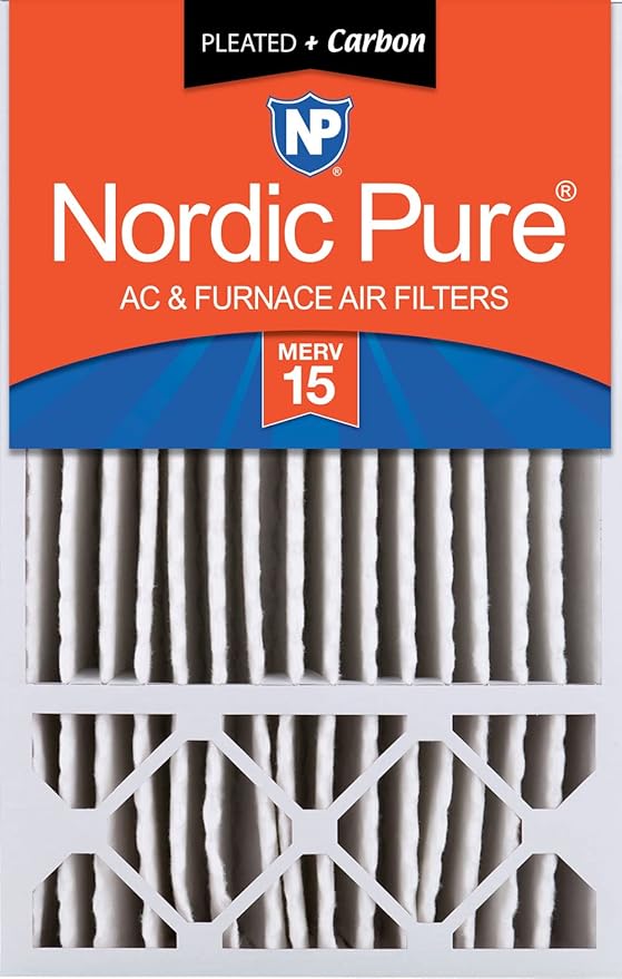 Nordic Pure 16x25x5 (Actual Size: 15 3/4 x 24 3/4 x 4 3/8) Honeywell Replacement Air Filters MERV 15 Plus Carbon 1 Pack