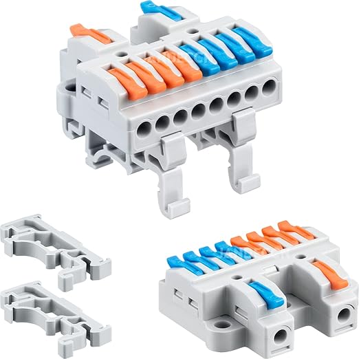 6pcs DIN Rail Terminal Blocks, DIY Splicing Wire Connectors for Circuit Inline 28-12AWG (2 in 8 Out)