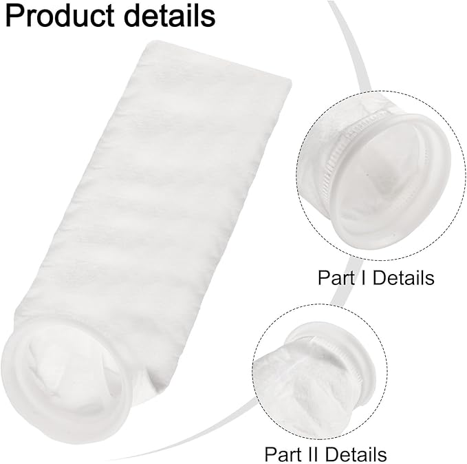 Filter Bag PP Non-Woven for Treatment, 25µm 50µm 100µm 150µm, Reusable Thermal Fixed Wool Monofilament Fabric, White Ø 105 mm x 380 mm(150µm-1pc)