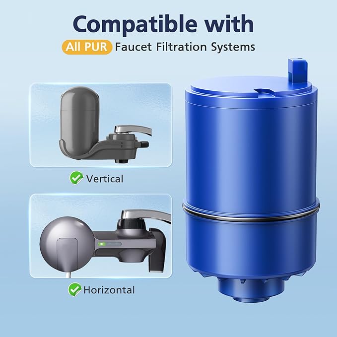 6 Pack Water Filter Replacement Compatible with All PUR®, PUR®PLUS Faucet Filtrat-ion Systems, RF-9999® Faucet Water Filter, High Efficiency Filtration and 18-Month Value, NSF Certified, Blue