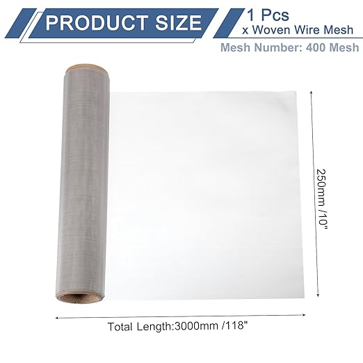 uxcell 400 Mesh 118" x 10" Woven Wire Mesh, 316 Stainless Steel Air Vent Filter Screen, Window Screen Mesh for DIY Projects Vents Cover Filtration Animals Fence