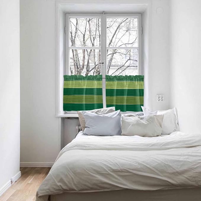 Farm Retro Green Wood Grain Window Valance Curtains, Rustic Wooden Plank Texture Light Filtering Kitchen Valance with 3-inch Rod Pocket for Living Room Bathroom Bedroom,2 Panel,27.5x24In
