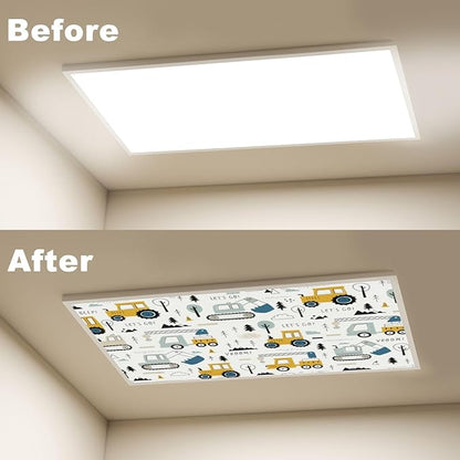 6 Pcs Fluorescent Light Covers for Ceiling Lights Colorful Construction Vehicle Diggers Cranes Tractors Decorative Magnets Light Filters for Office Home Classroom Must Haves 4’ x 2’