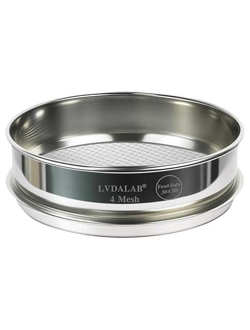 All 304 Stainless Steel 4 Mesh Test Sieve (4.75mm Aperture), 8 Inch/20cm Diameter, Lab Sifter & Soil Strainer, Heavy Duty Wire Screen for Rock, Gravel, Bonsai & Aggregate