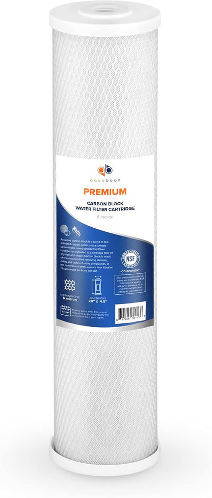 Aquaboon 5 Micron 20 x 4.5 Premium CTO Activated Carbon Water Filter Cartridge Replacement for Whole House Compatible with FC25B, EP-20BB, 2-PACK