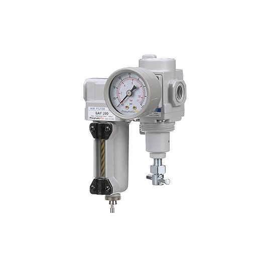 PneumaticPlus SAU220T-N02G-MEP Mini Compressed Air Filter Regulator Combo 1/4" NPT - T-Handle, Metal Bowl, Manual Drain, Bracket, Gauge
