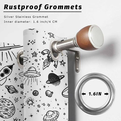 Cartoon Space Outdoor Curtains for Patio Rockets Astronauts Planets Black Waterproof Outside Curtains with Grommet Top Weatherproof Curtain for Cabana Pergola Gazebo, 2 Pack, 54" W x 95" L