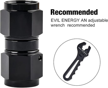 EVIL ENERGY 8AN Female to 8AN Female Straight Swivel Coupler Union Fitting Adapter Aluminum Black 2PCS