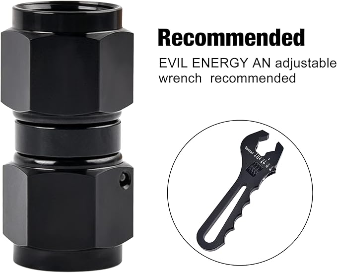 EVIL ENERGY 6AN Female to 6AN Female Straight Swivel Coupler Union Fitting Adapter Aluminum Black 2PCS