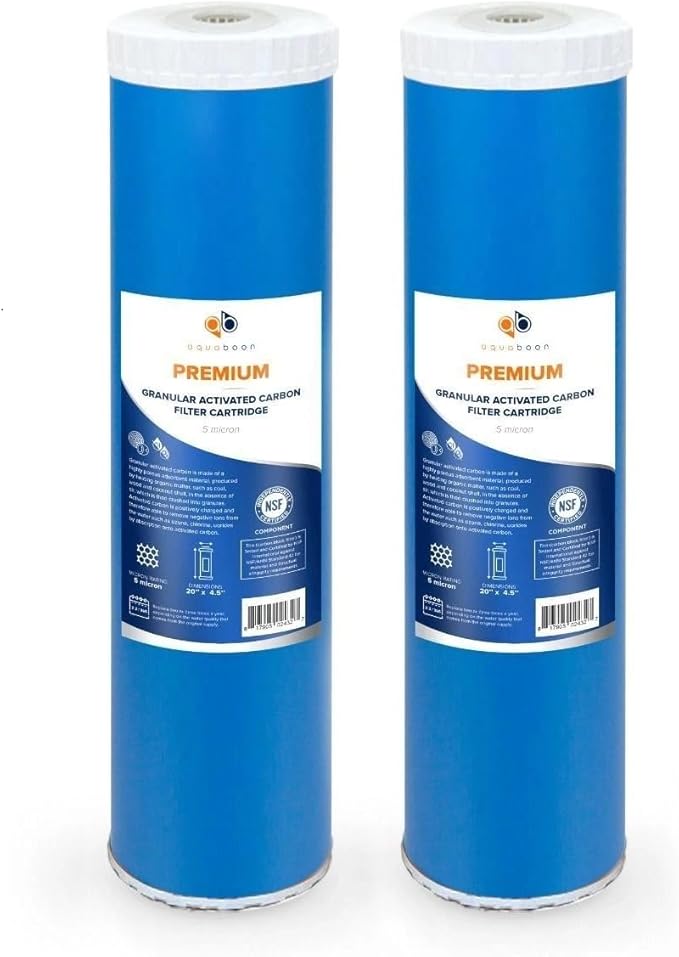 Aquaboon 5 Micron 20 x 4.5 Premium GAC Filter - Granular Activated Carbon Water Filter Cartridge Replacement Compatible with EP20-BB, FC25B, 2 Pack