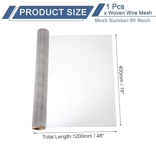 uxcell 80 Mesh 48" x 16" Woven Wire Mesh, 304 Stainless Steel Air Vent Filter Screen, Window Screen Mesh for DIY Projects Vents Cover Filtration Animals Fence