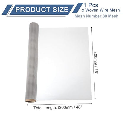 uxcell 80 Mesh 48" x 16" Woven Wire Mesh, 304 Stainless Steel Air Vent Filter Screen, Window Screen Mesh for DIY Projects Vents Cover Filtration Animals Fence