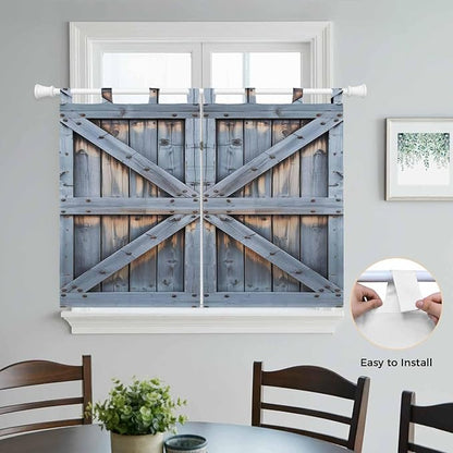 Farmhouse Wood Grain Kitchen Curtains 45 Inch Length, Short Cafe Window Curtains Tab Top, Vintage Country Barn Gate Textured Light Filtering Window Treatments Tier Drapes 27.5"x45" 2 Panel