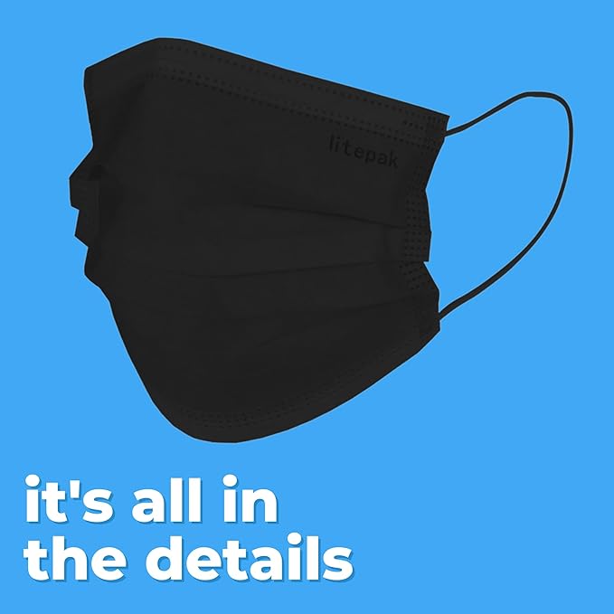 Litepak - 1,000 PCS - Disposable Face Masks for Home & Office - Breathable & Comfortable Filter (Black)