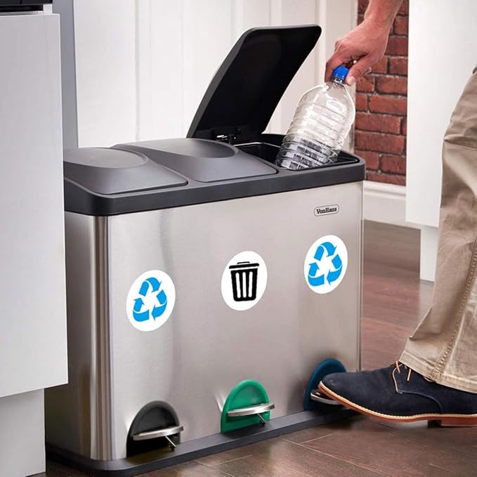 DOITOOL 12pcs Trash Can Recycling Stickers PVC Waste Sorting Decals Removable Self-Adhesive Encourage for Home Office