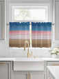 Blue Pink Brown Gradient Wood Grain Window Valance Curtains, Vintage Wood Board Light Filtering Kitchen Valance with 3-inch Rod Pocket for Living Room Bathroom Bedroom,2 Panel,27.5x24In