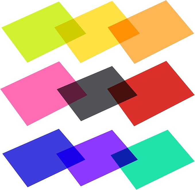 Lystaii 9pcs Gel Light Filter Color Correction Colored Overlays Transparent Color Film Lighting Gel Filter Plastic Sheets Correction 9 Colors 11.7 by 8.3 Inches for Film, Video, Photo, Stage