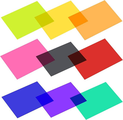 Lystaii 9pcs Gel Light Filter Color Correction Colored Overlays Transparent Color Film Lighting Gel Filter Plastic Sheets Correction 9 Colors 11.7 by 8.3 Inches for Film, Video, Photo, Stage