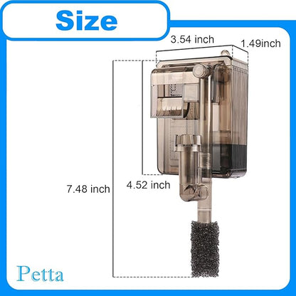 Hang on Back Fish Tank Filter for 3-5 Gallon Aquariums with Surface Skimmer, HOB Filter (A-1) for Efficient and Silent Operation, 53GPH(200L/H), 3W, 1 Pre-Filter Sponge, 1 Filter Pad