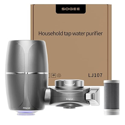 Water Filter for Sink Faucet,NSF42 Certified Faucet-Mounted Water Filter with Blue Light,99.9% Multi-Layer Folded Filter,Removes Chlorine, Odor & Heavy Metals,1*Filter, LJ107