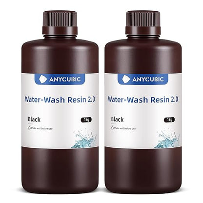ANYCUBIC Water Washable 3D Printer Resin 2.0, 405nm High Precision UV-Curing 3D Resin, Low Shrinkage Standard Photopolymer Resin for 8K Capable LCD DLP 3D Printing (Pure Black + Black, 2000g)