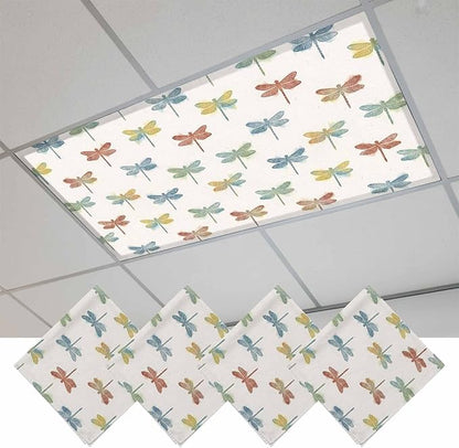 Fluorescent Light Covers for Ceiling Lights Watercolor Dragonfly Magnetic Light Filters 4 Pack 4x2 ft Colorful Linen Ceiling Lights Cover for Classroom Office School Home Drop Lamp Decor
