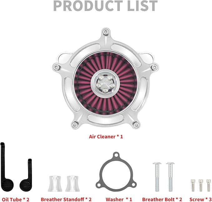 HDBUBALUS Motorcycle CNC Spike Air Cleaner Air Filter Intake System Filter (D-For M8 Touring 17-23,Trike 17-25,Softail 18-24)