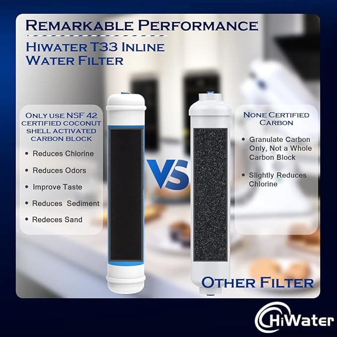 2 Pack Inline Water Filter 1/4" Quick-Connect Replacement Cartridge Inline Activated Carbon Block Filter for Refrigerator, Ice Maker, Under Sink System, Reduces Chlorine, Fluoride, Limescale and More