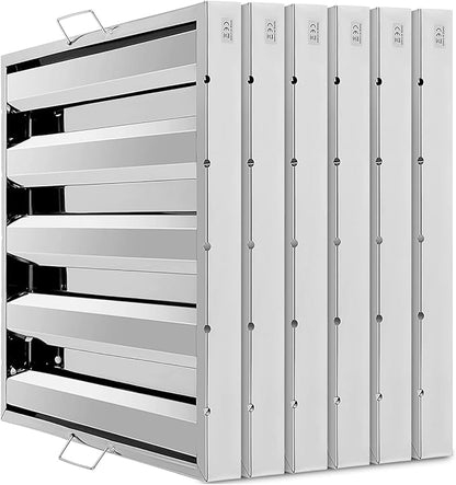 Hood Filters 430 Stainless Steel 19.5W x 19.5H Inch, 4 Grooves Commercial Hood Filters, Commercial Kitchen Range Hood Filter for Grease Rated Commercial Kitchen Exhaust Hoods, 6 Pack