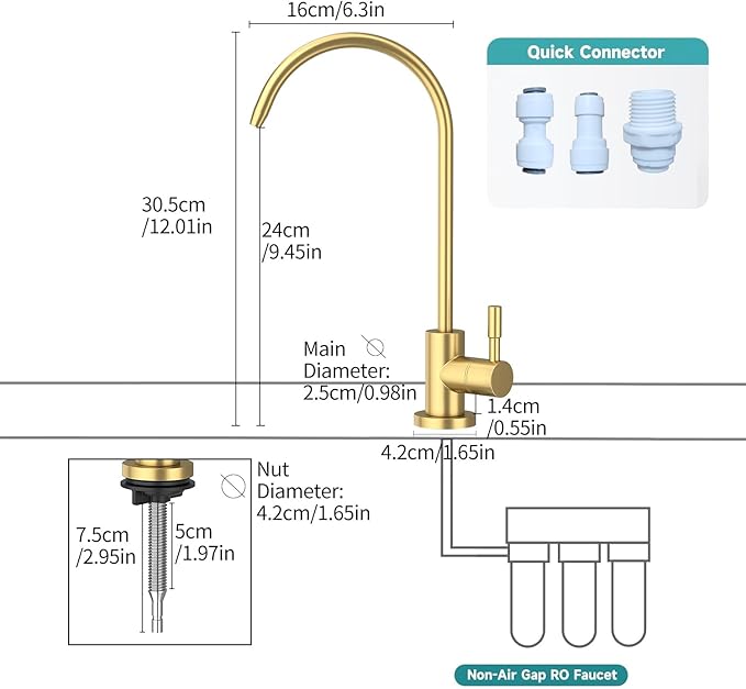 Kitchen Sink Faucet with Pull - Down Sprayer, 2 - Handle 3 - in - 1 Kitchen Sink Filter Faucet, Cold and Hot Mixer Drinking Water Faucet (Filter Faucet, Gold)