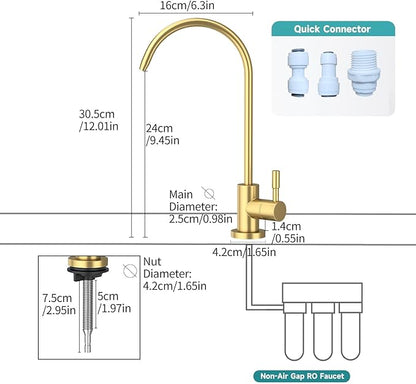 Kitchen Sink Faucet with Pull - Down Sprayer, 2 - Handle 3 - in - 1 Kitchen Sink Filter Faucet, Cold and Hot Mixer Drinking Water Faucet (Filter Faucet, Gold)