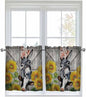 Farmhouse Half Window Curtain 36 Inches Long, Vintage Sunflowers Animals Printed Wood Grain Window Treatment Curtain Drapes, Small Tier Curtains for Bathroom Over Sink, 27.5"x36", 2 Panels