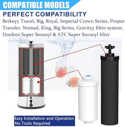 Water Filter Replacement Compatible with Big Berkey® Filter Gravity Water Filter System Parts and Accessories, NSF/ANSI 42&372 Certified (4 Pack) BB9-2® Black Berkey Water Filters Cartridges