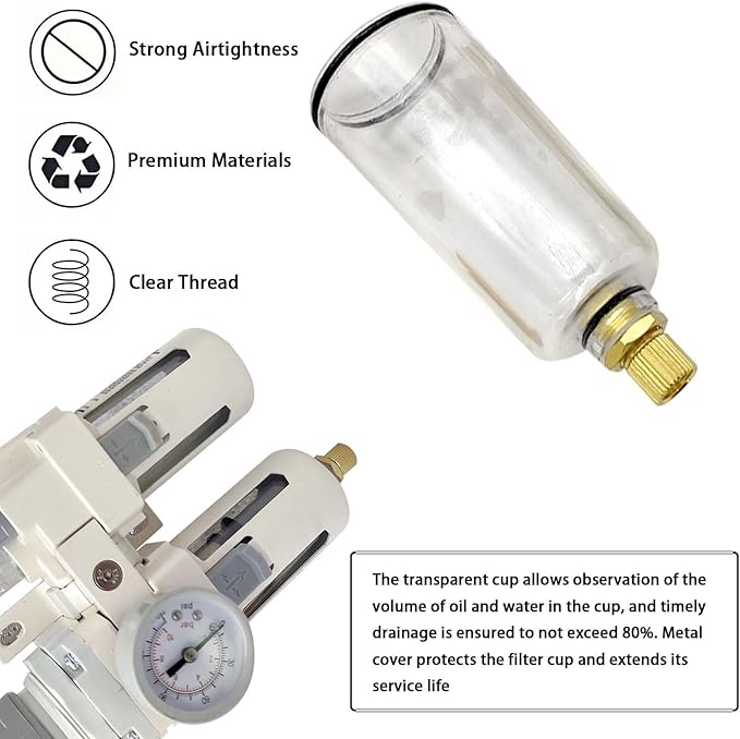 YSIL 3/8''NPT 3 Stage Filter and Regulator with Pressure Gauge Air Drying System with 5 and 0.5 and 0.01 Micron Brass Filter Pressure Regulator Combo Piggyback(Semi-Auto Drain）